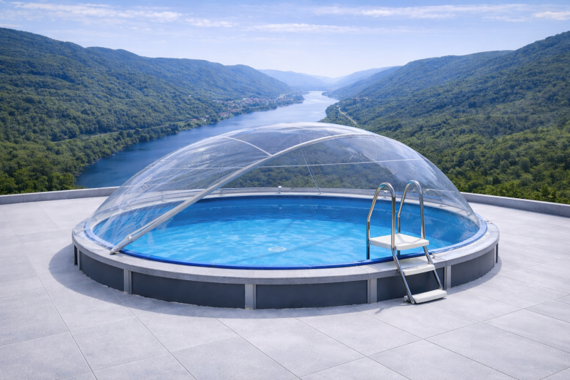 Cabrio Dom für Stahlwandpool rund mit schmalen Handlauf